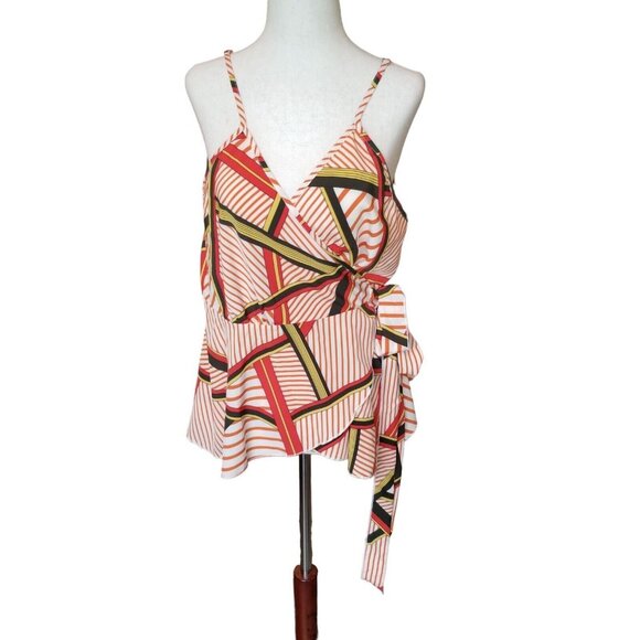 Wrap Shirt Tank Blouse Sleeveless Curvy  Size XL  12-14 Womens Geometric Peplum - Picture 1 of 16